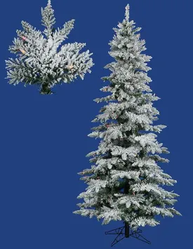 10' Pre-Lit Snow Flocked Layered Utica Fir Slim Artificial Christmas Tree - Multi LED Lights