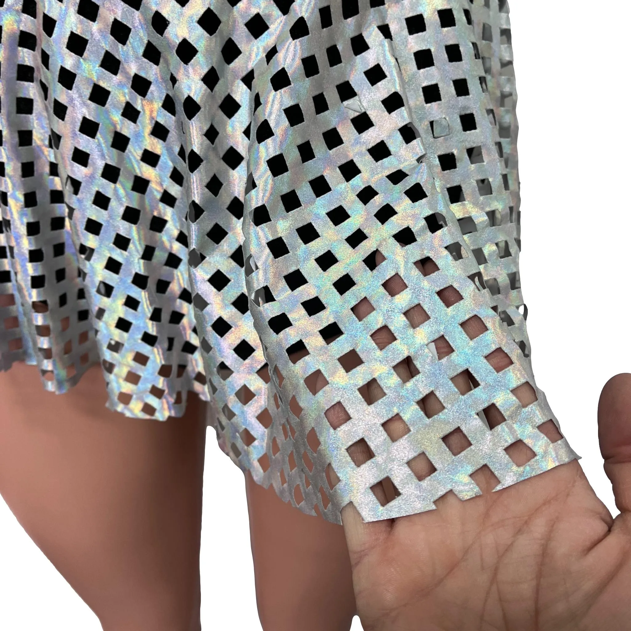 13" Skater Skirt - Opal Diamond Cutout Holographic Iridescent