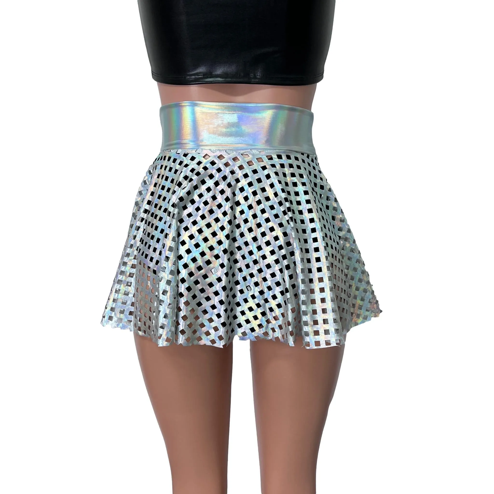 13" Skater Skirt - Opal Diamond Cutout Holographic Iridescent