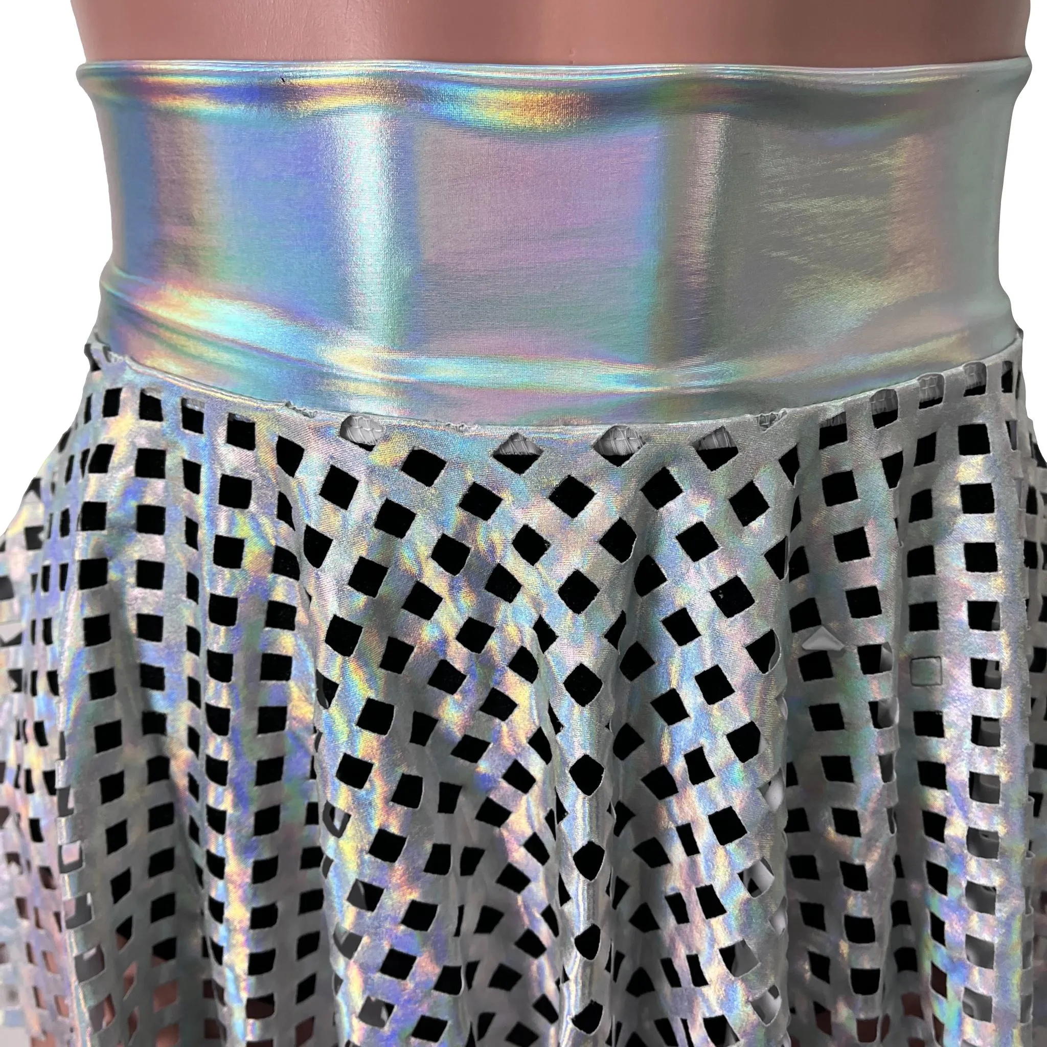 13" Skater Skirt - Opal Diamond Cutout Holographic Iridescent