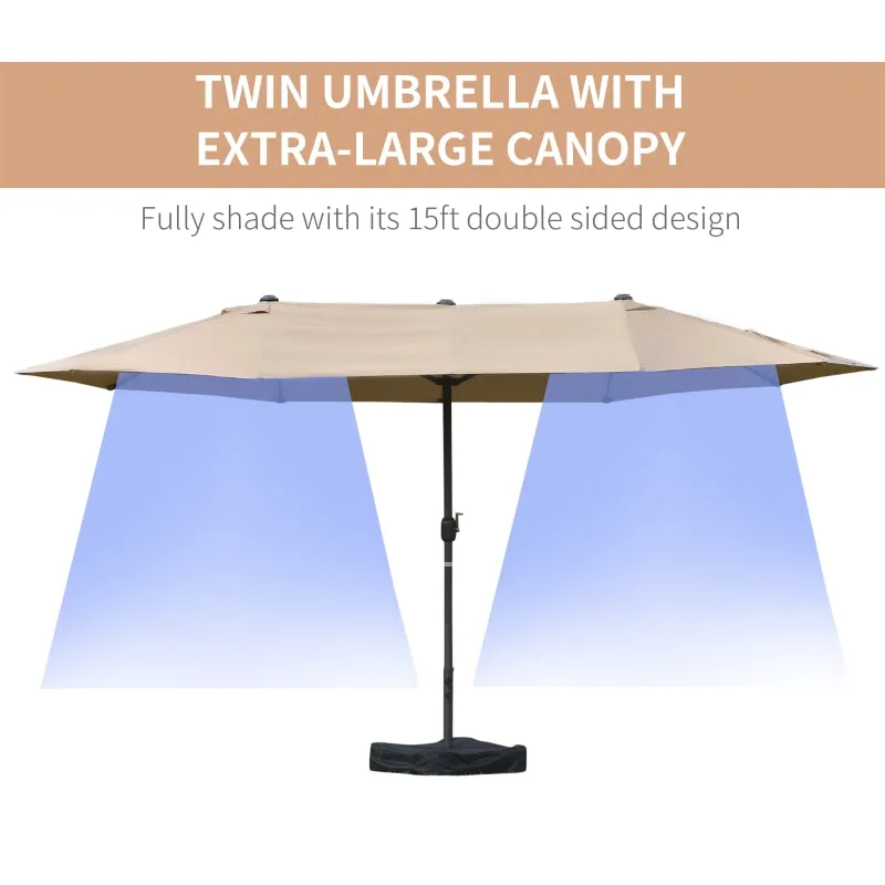 15' Outdoor Patio Umbrella with Twin Canopy - Khaki