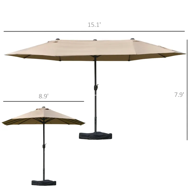 15' Outdoor Patio Umbrella with Twin Canopy - Khaki