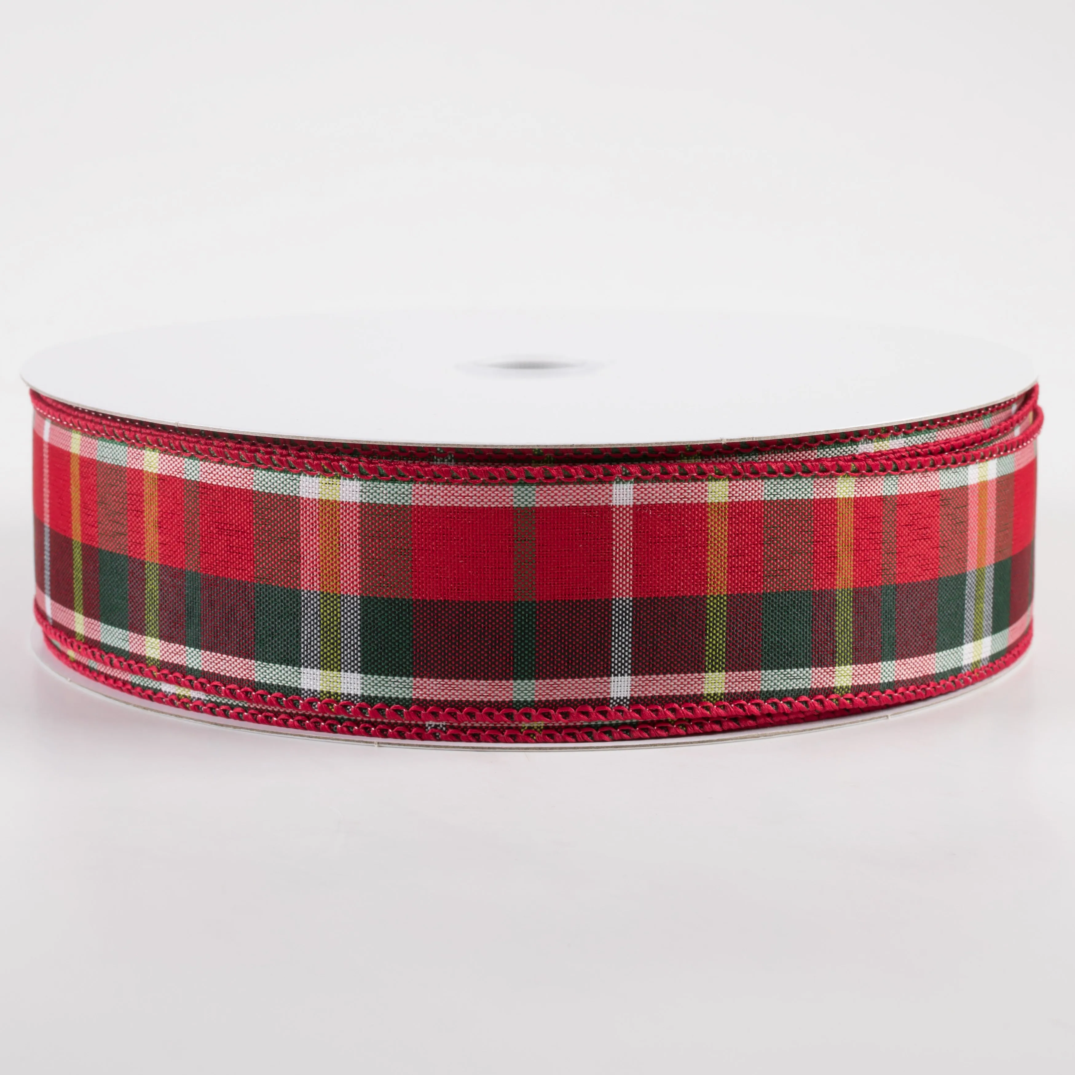 1.5" Allen Plaid Ribbon: Red, Emerald, Lime, White (50 Yards)