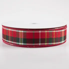 1.5" Allen Plaid Ribbon: Red, Emerald, Lime, White (50 Yards)