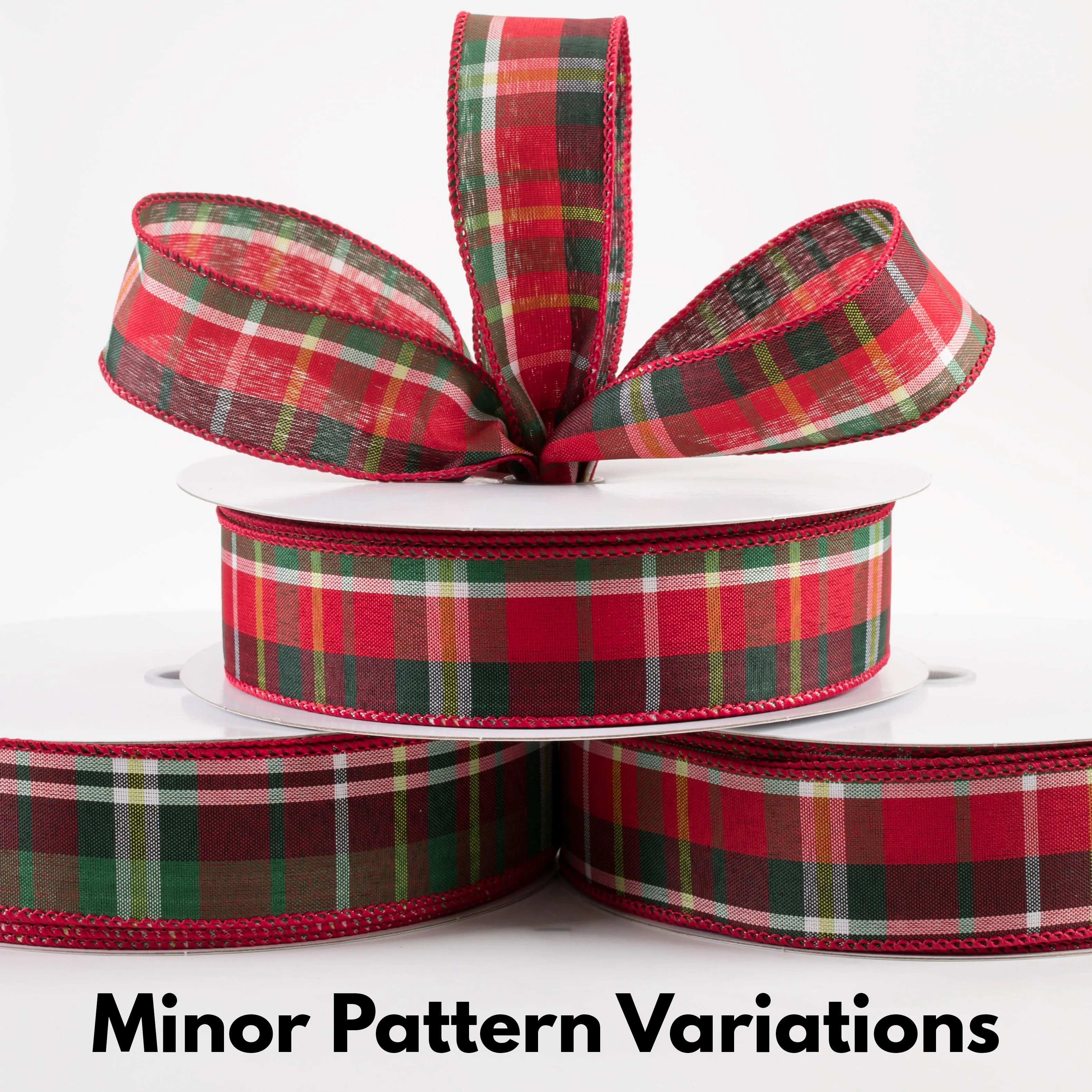 1.5" Allen Plaid Ribbon: Red, Emerald, Lime, White (50 Yards)