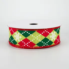 1.5" Argyle Snowflakes Ribbon: Lime, Red, Emerald (10 Yards)