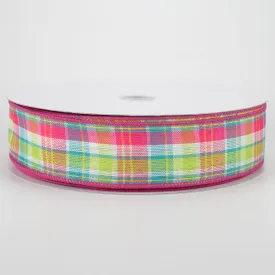 1.5" Bertie Plaid Ribbon: Fuchsia, Turquoise, Yellow, White (50 Yards)