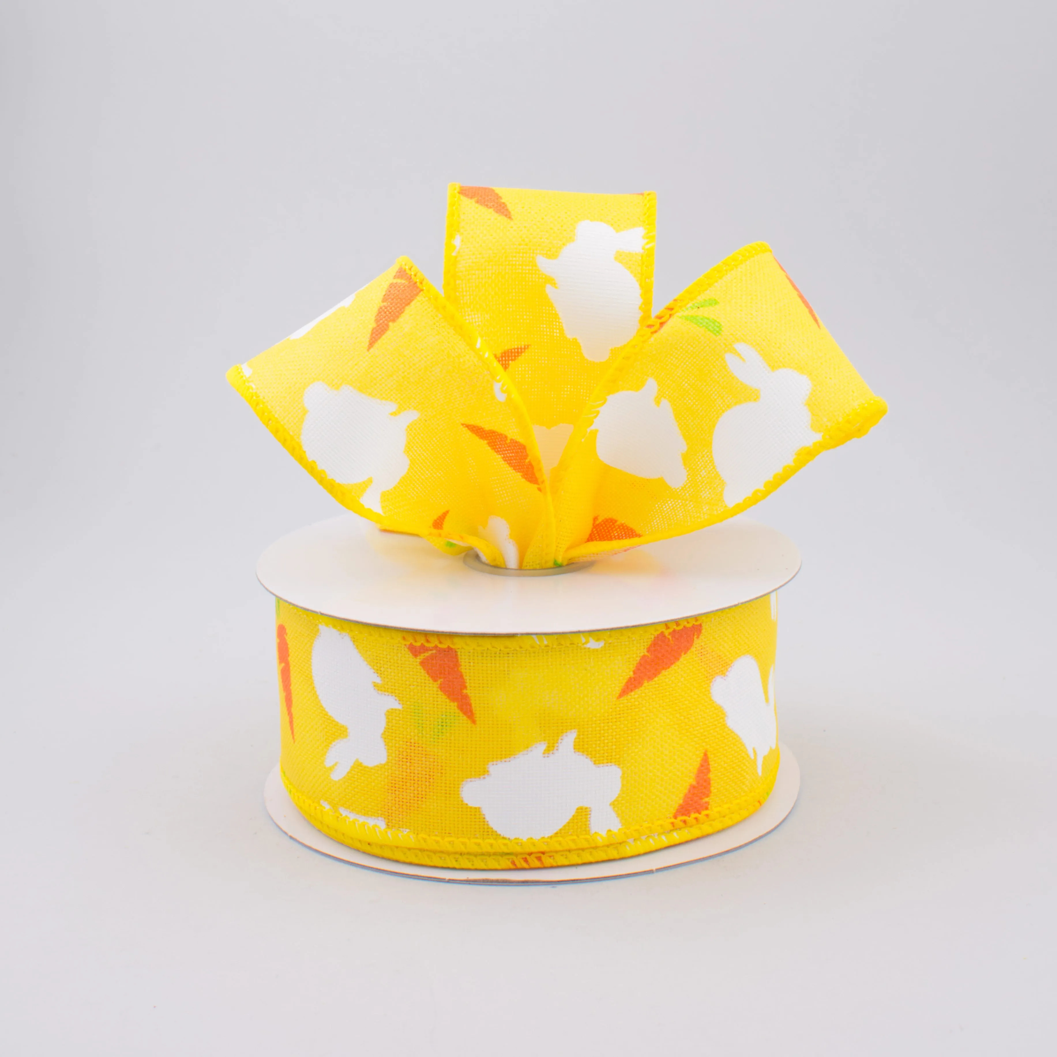 1.5" Bunny & Carrots Woven Ribbon: Yellow (10 Yards)