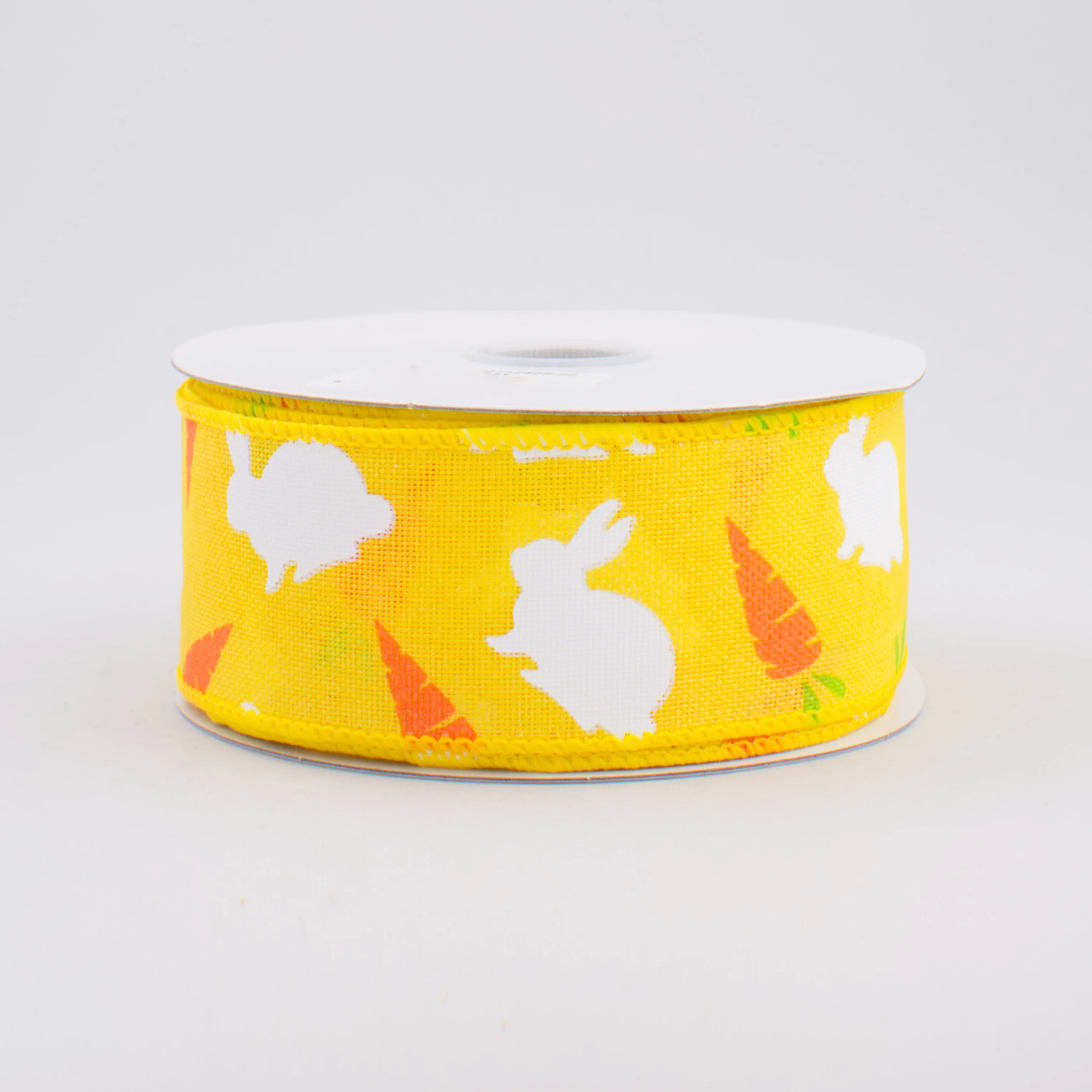 1.5" Bunny & Carrots Woven Ribbon: Yellow (10 Yards)