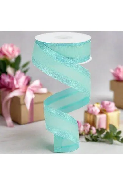 1.5" Canvas On Satin Glitter Ribbon: Robin's Egg Blue (10 Yards)