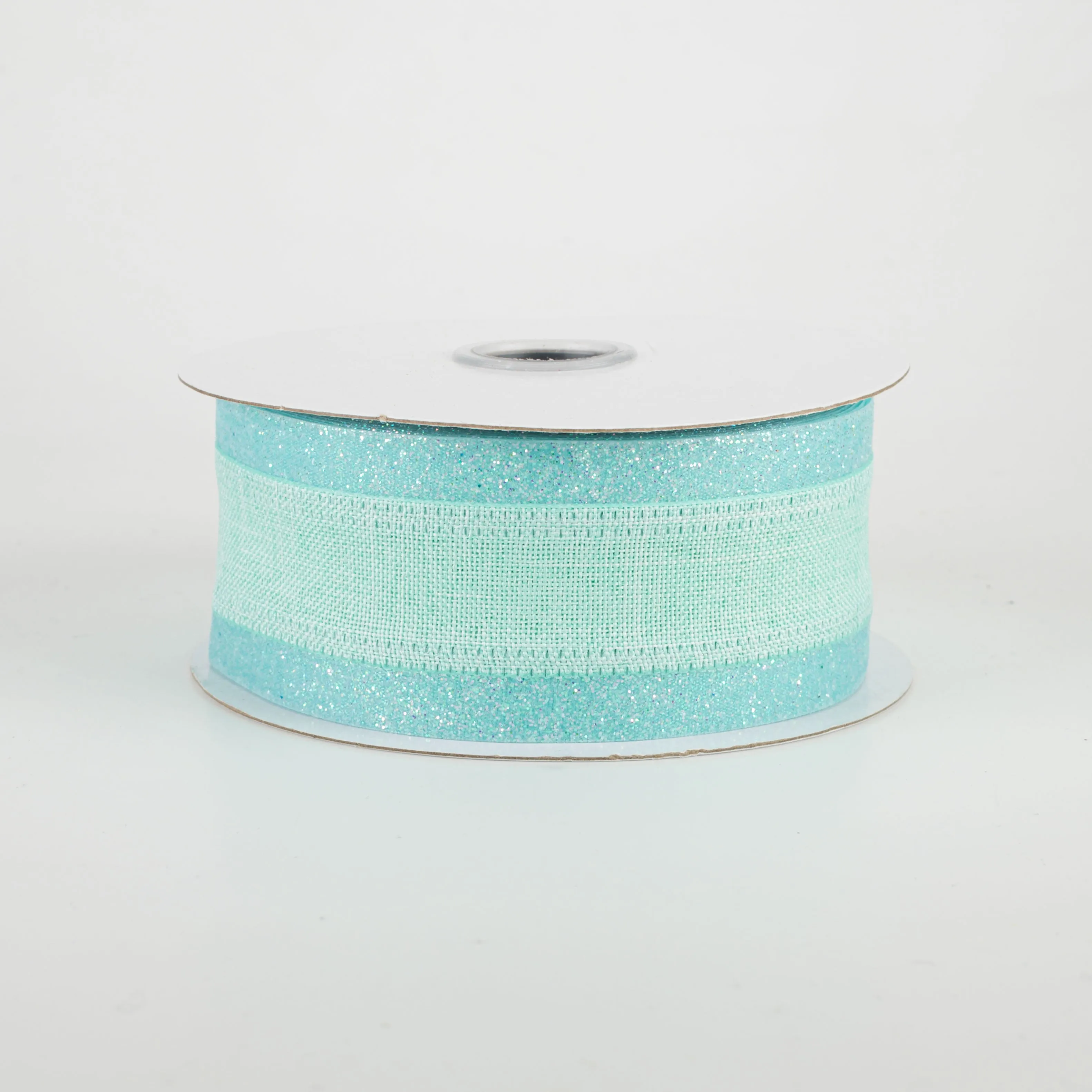 1.5" Canvas On Satin Glitter Ribbon: Robin's Egg Blue (10 Yards)