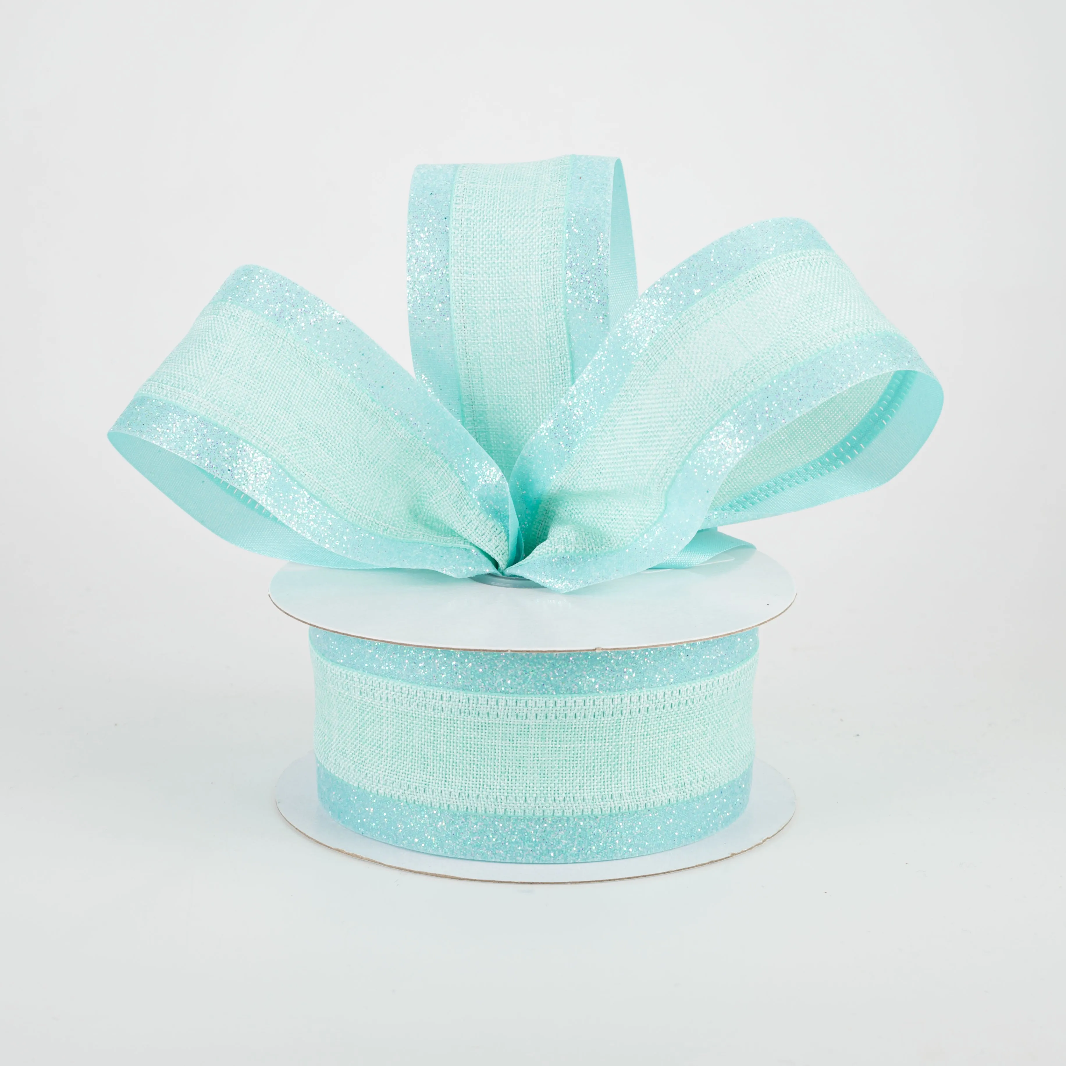 1.5" Canvas On Satin Glitter Ribbon: Robin's Egg Blue (10 Yards)