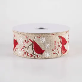 1.5" Cardinal, Snowflake & Berries Ribbon: Natural (10 Yards)