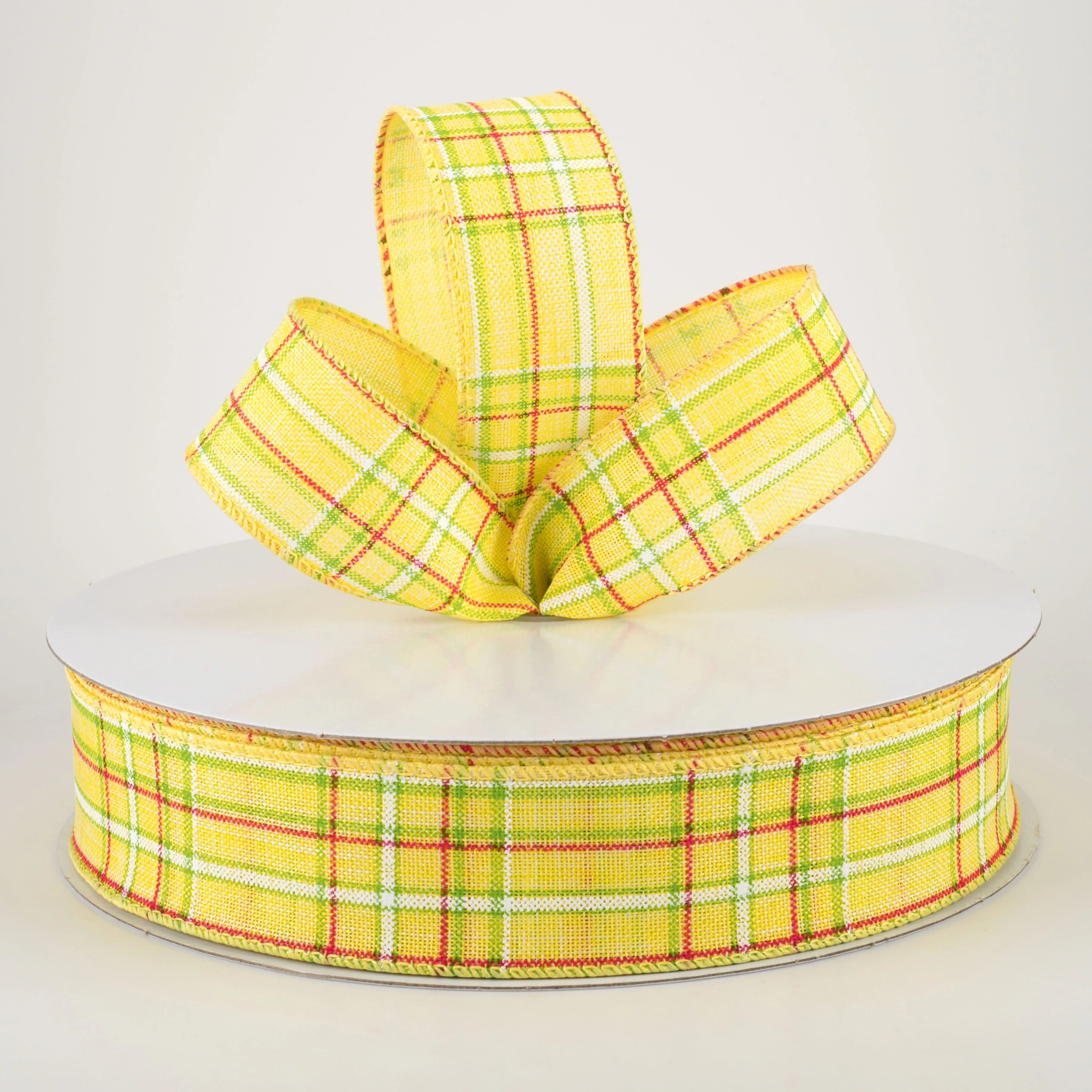 1.5" Cornelia Plaid Ribbon: Yellow, Lime, Fuchsia & White (50 Yards)