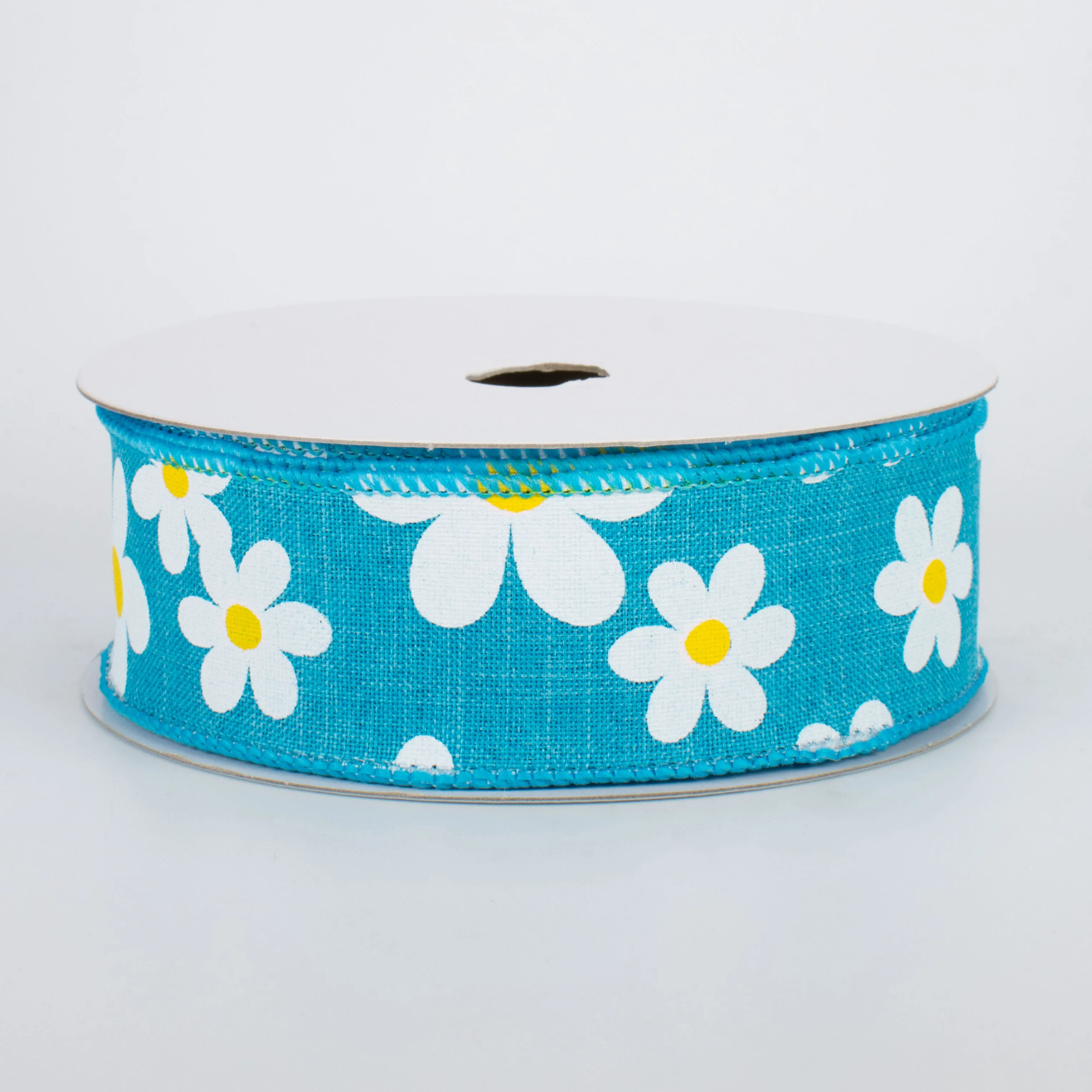 1.5" Daisy Print Ribbon: Turquoise (10 Yards)