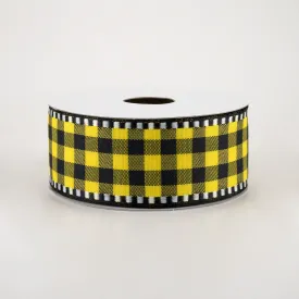 1.5" Dashed Edge Check Plaid Ribbon: Yellow & Black (10 Yards)