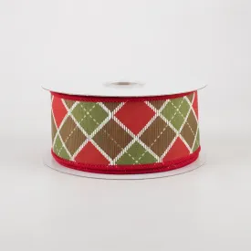 1.5" Diagonal Bonnie Check Ribbon: Moss & Red (10 Yards)