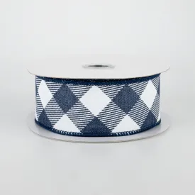 1.5" Diagonal Check Ribbon: Navy Blue & White (10 Yards)