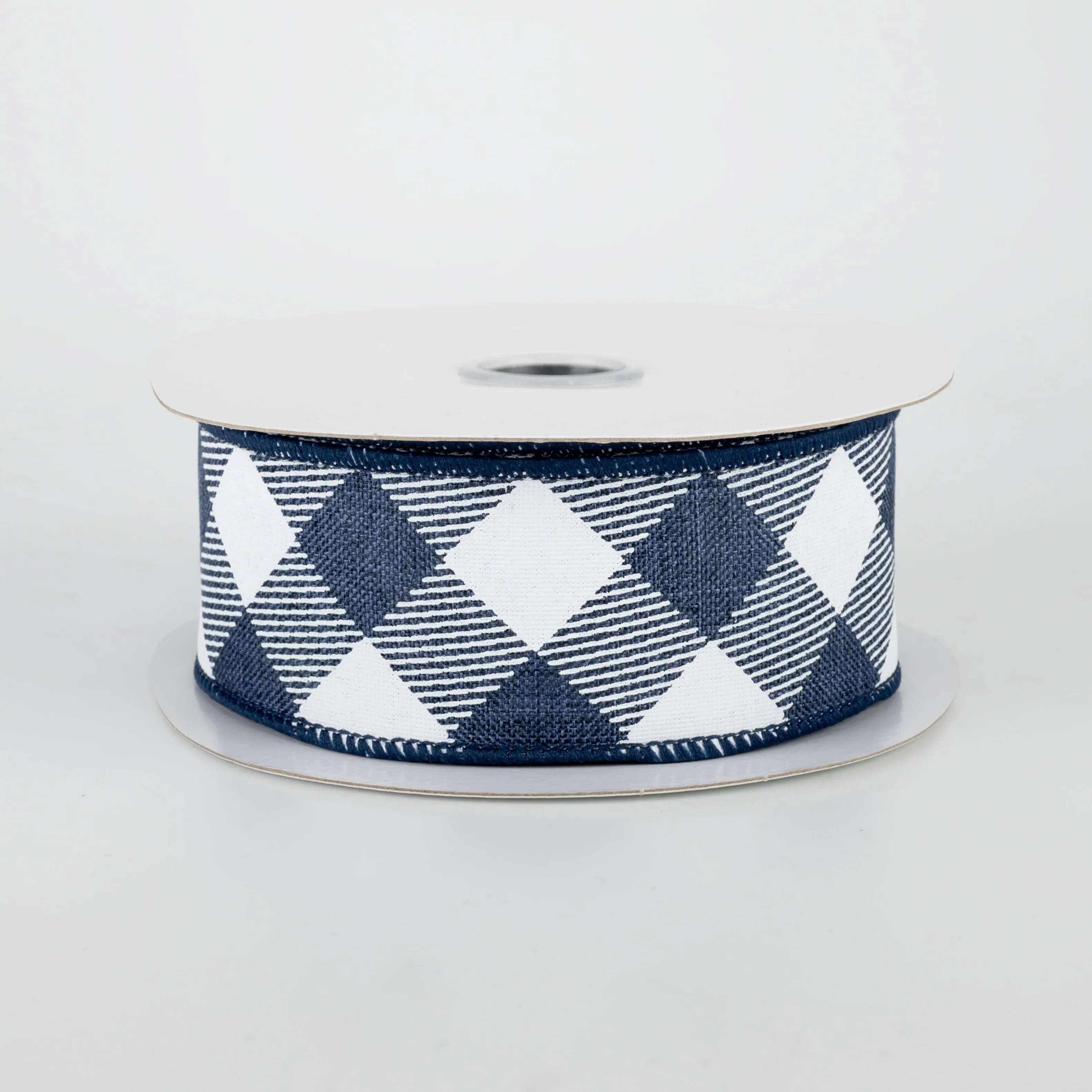 1.5" Diagonal Check Ribbon: Navy Blue & White (10 Yards)