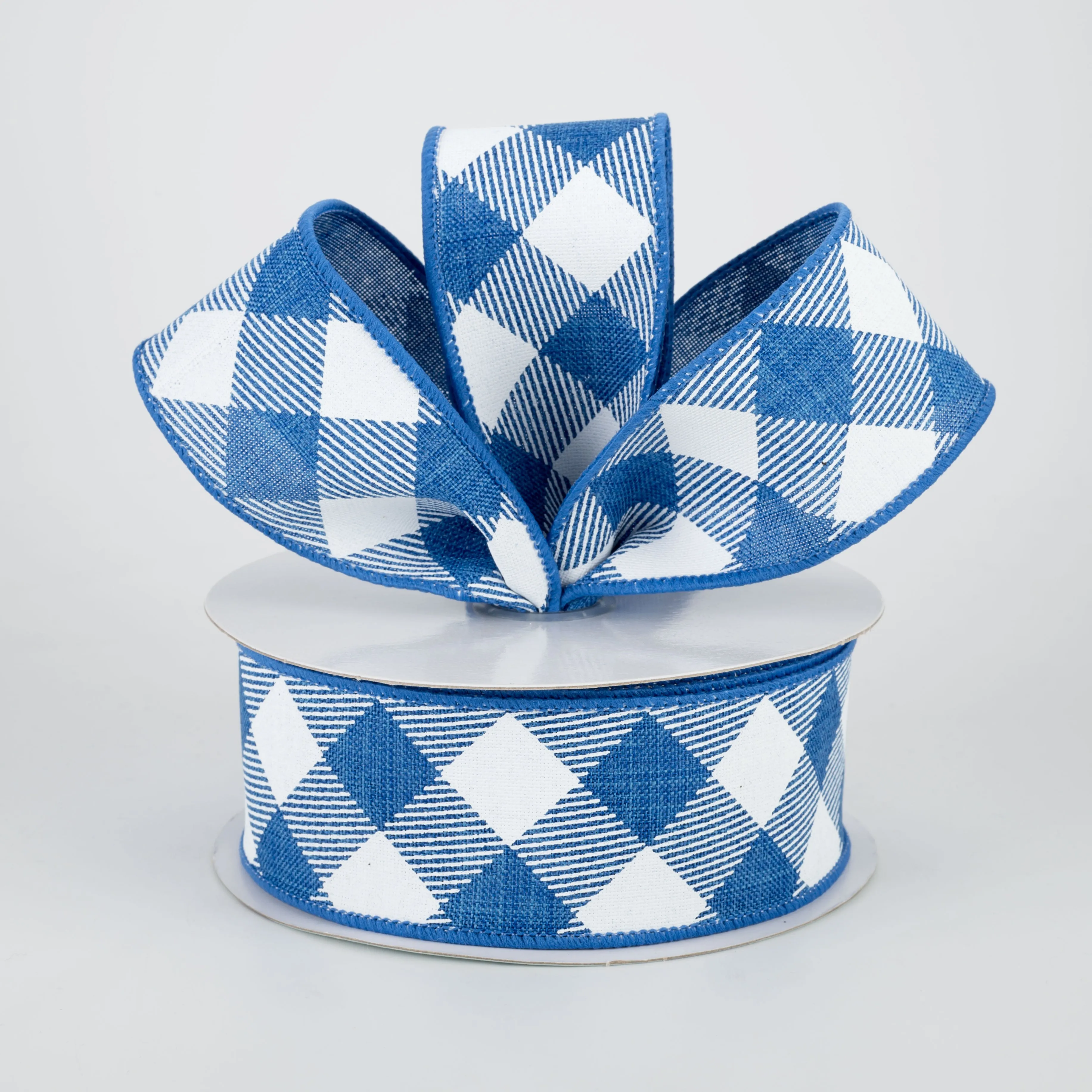 1.5" Diagonal Check Ribbon: Royal Blue & White (10 Yards)