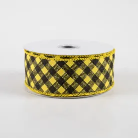 1.5" Diagonal Gingham Pattern Ribbon: Sun Yellow & Black (10 Yards)