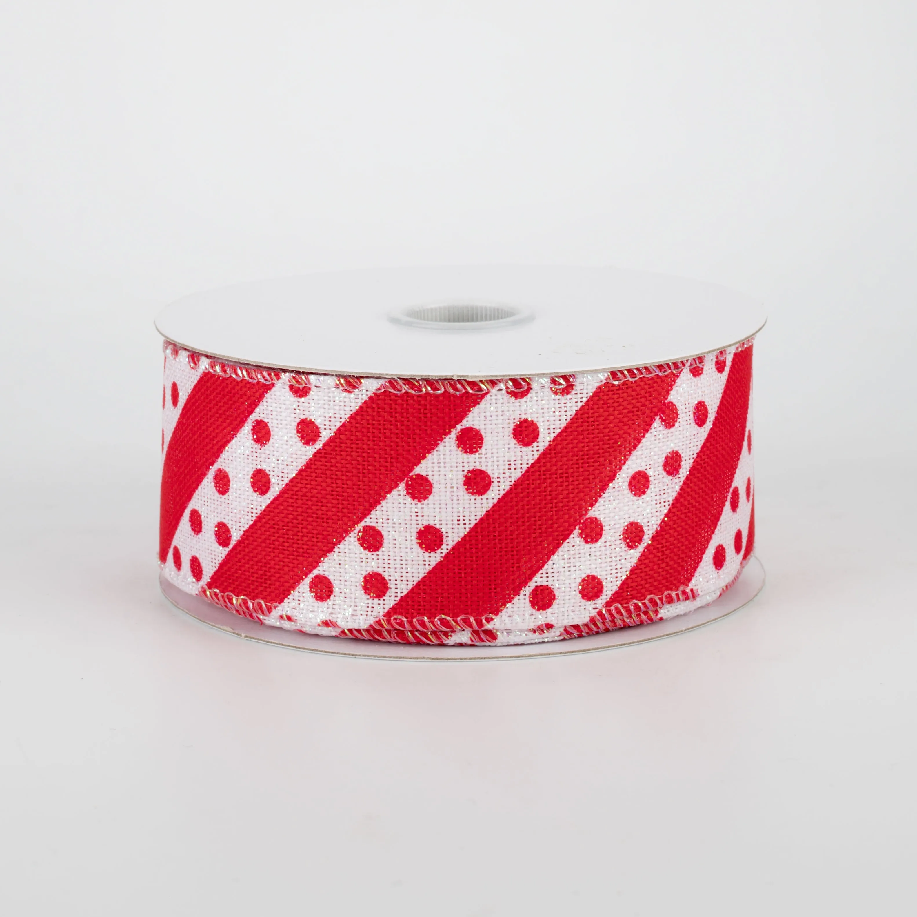 1.5" Dotty Stripe Christmas Ribbon: Red & White (10 Yards)