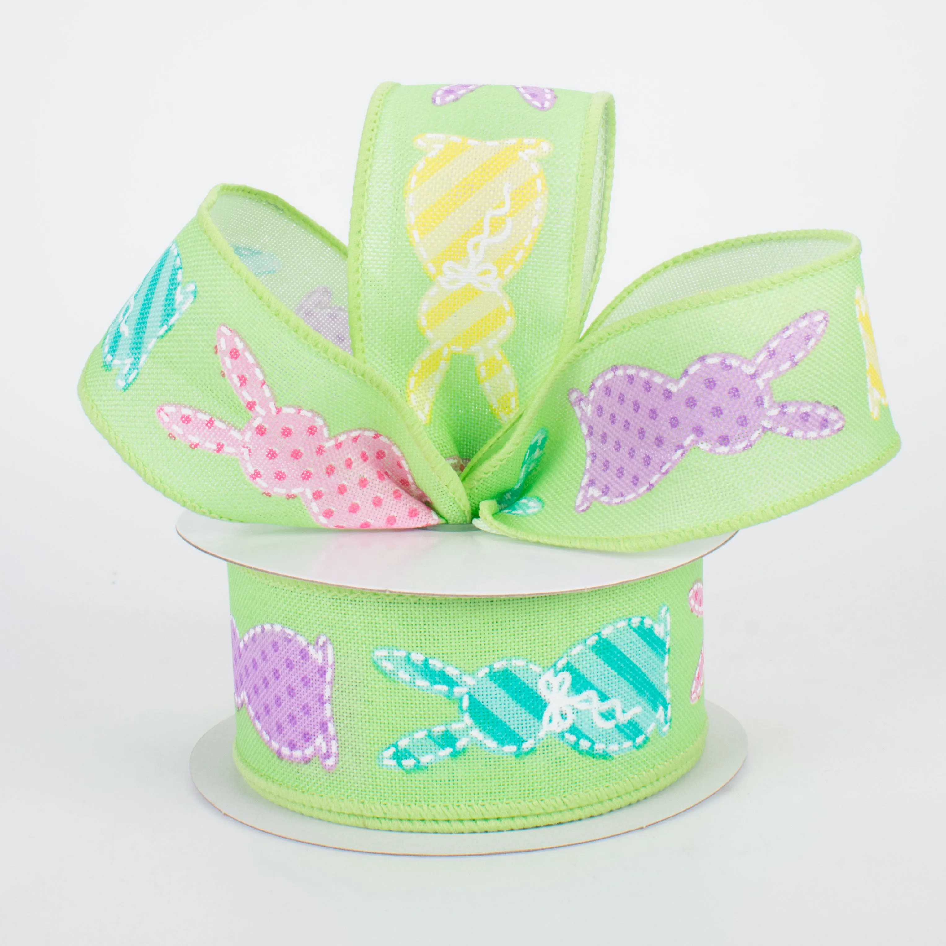 1.5" Easter Bunny Patterns Ribbon: Lime (10 Yards)