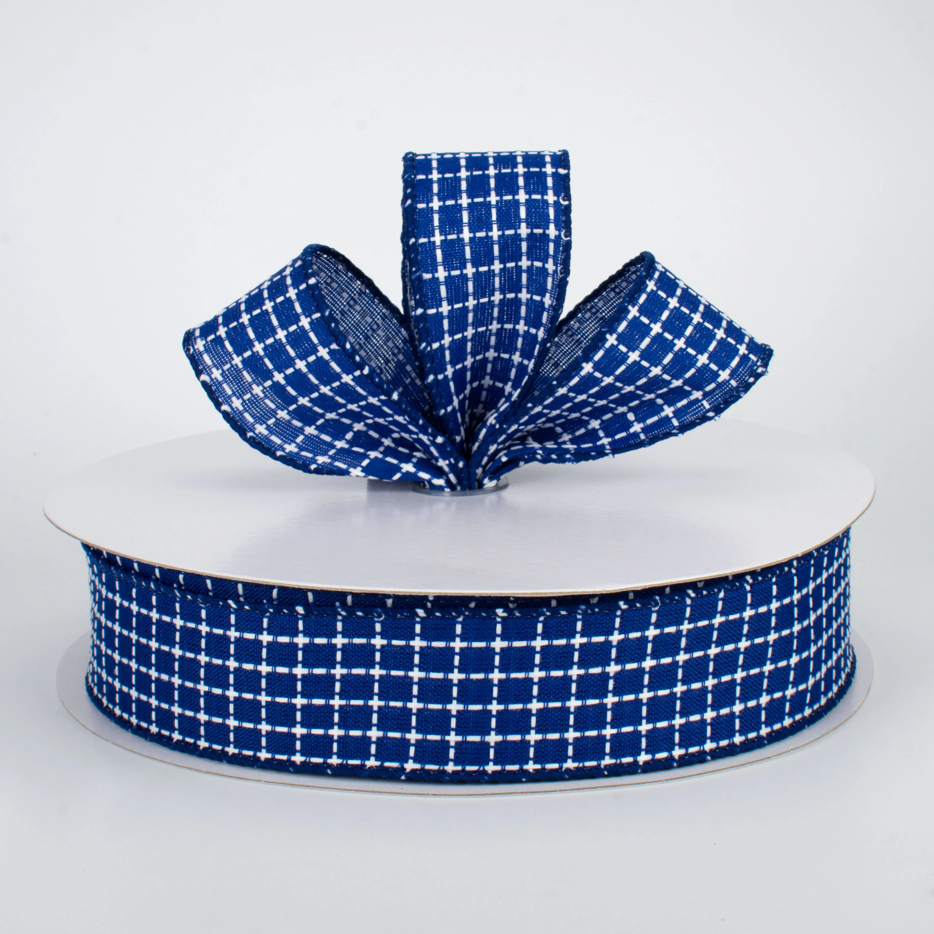 1.5" Embroidered Stitched Squares Ribbon: Royal Blue (50 Yards)