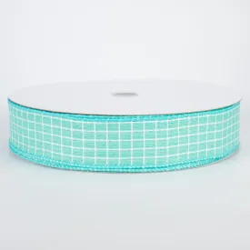 1.5" Embroidered Stitched Squares Ribbon: Turquoise (50 Yards)