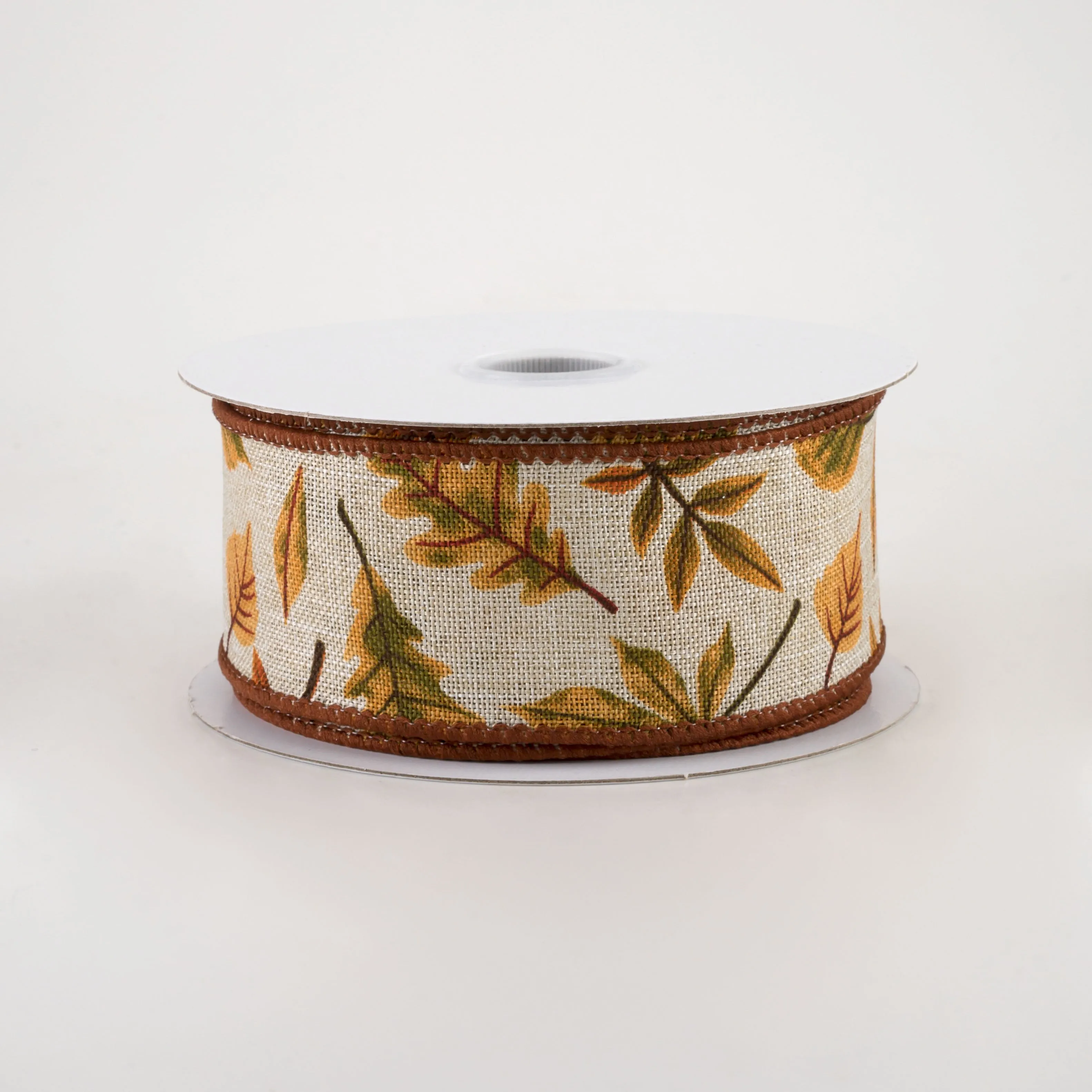 1.5" Falling Leaves Linen Ribbon: Natural (10 Yards)