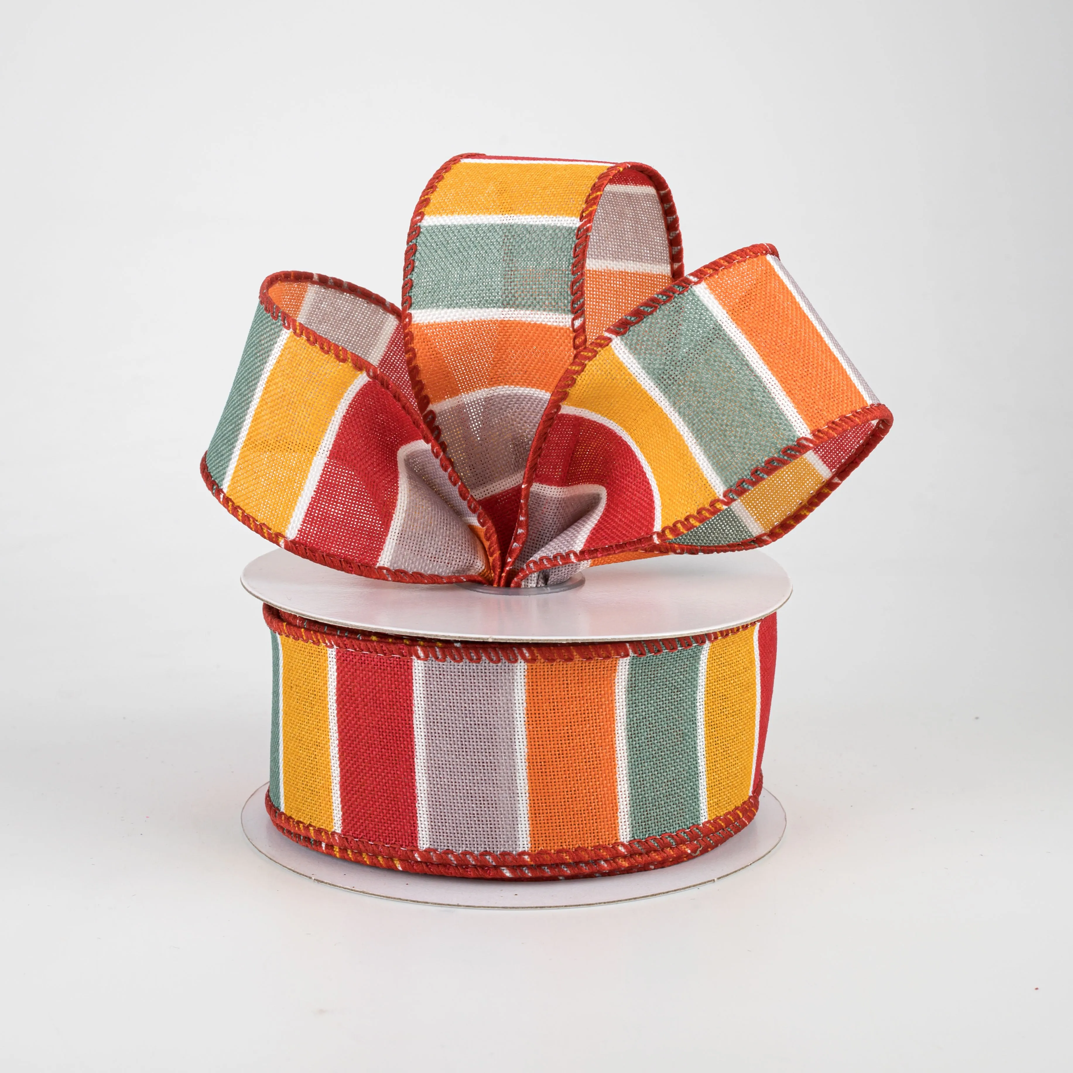 1.5" Florida Stripe Ribbon: Grey, Teal, Yellow & Orange (10 Yards)