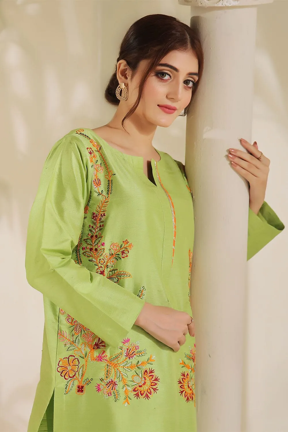 2PC Stitched Embroidered Silk Shirt & Trouser KFSE-2362