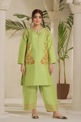 2PC Stitched Embroidered Silk Shirt & Trouser KFSE-2362