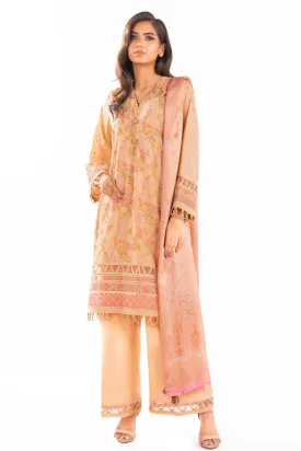 3 Pc Embroidered Lawn Suit With Tissue Silk Dupatta