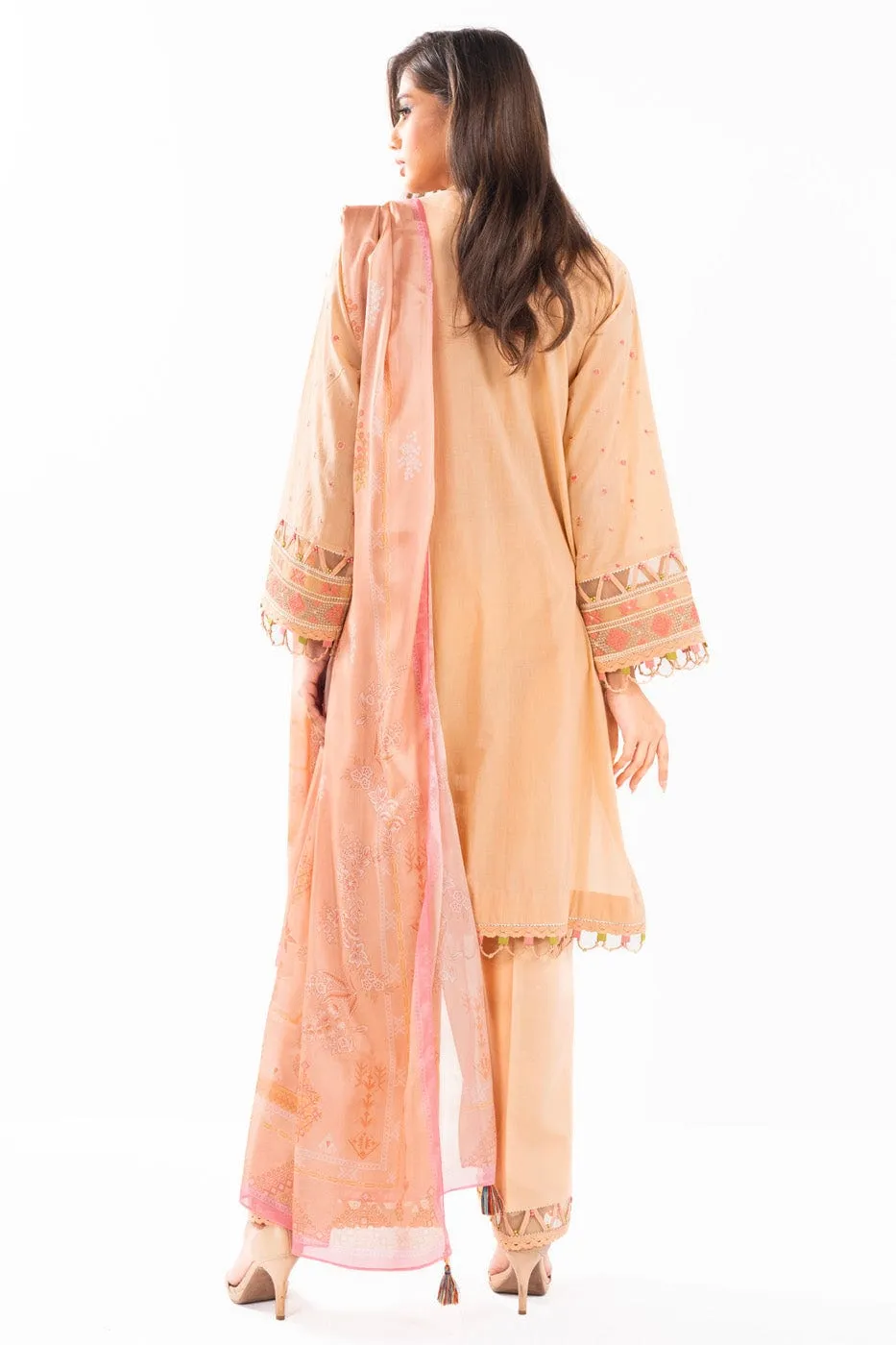 3 Pc Embroidered Lawn Suit With Tissue Silk Dupatta