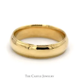 6mm Wide Comfort Fit Wedding Band with Milgrain Edges in 14k Yellow Gold - Size 10.25