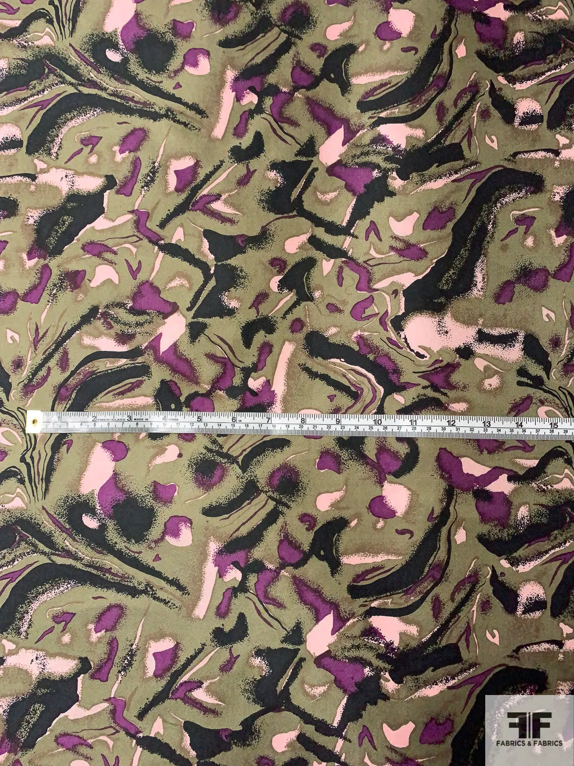 Abstract Printed Vintage Silk Twill - Khaki-Olive / Purple / Black / Light Pink