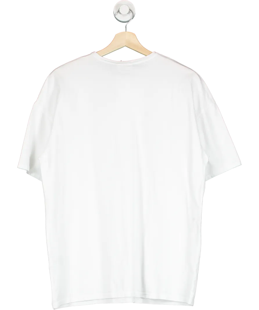 American Vintage White Button Placket Short Sleeve Cotton T-shirt UK S