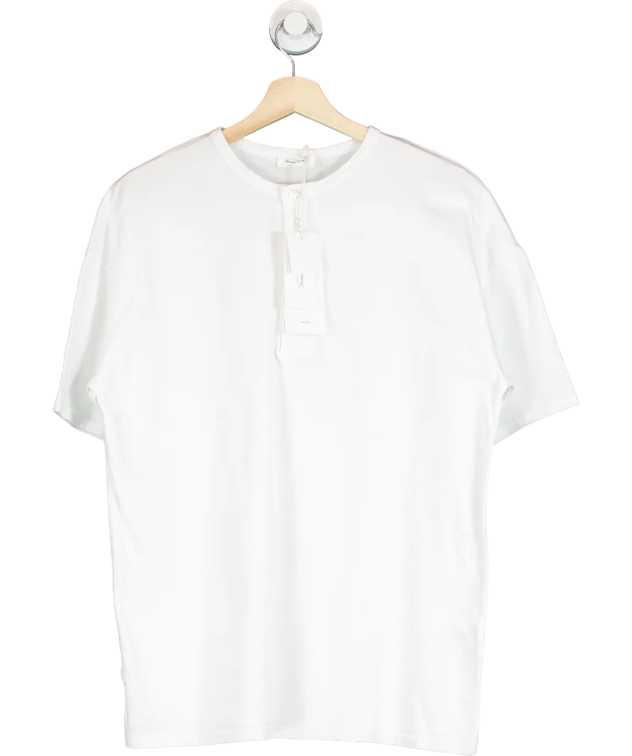 American Vintage White Button Placket Short Sleeve Cotton T-shirt UK S