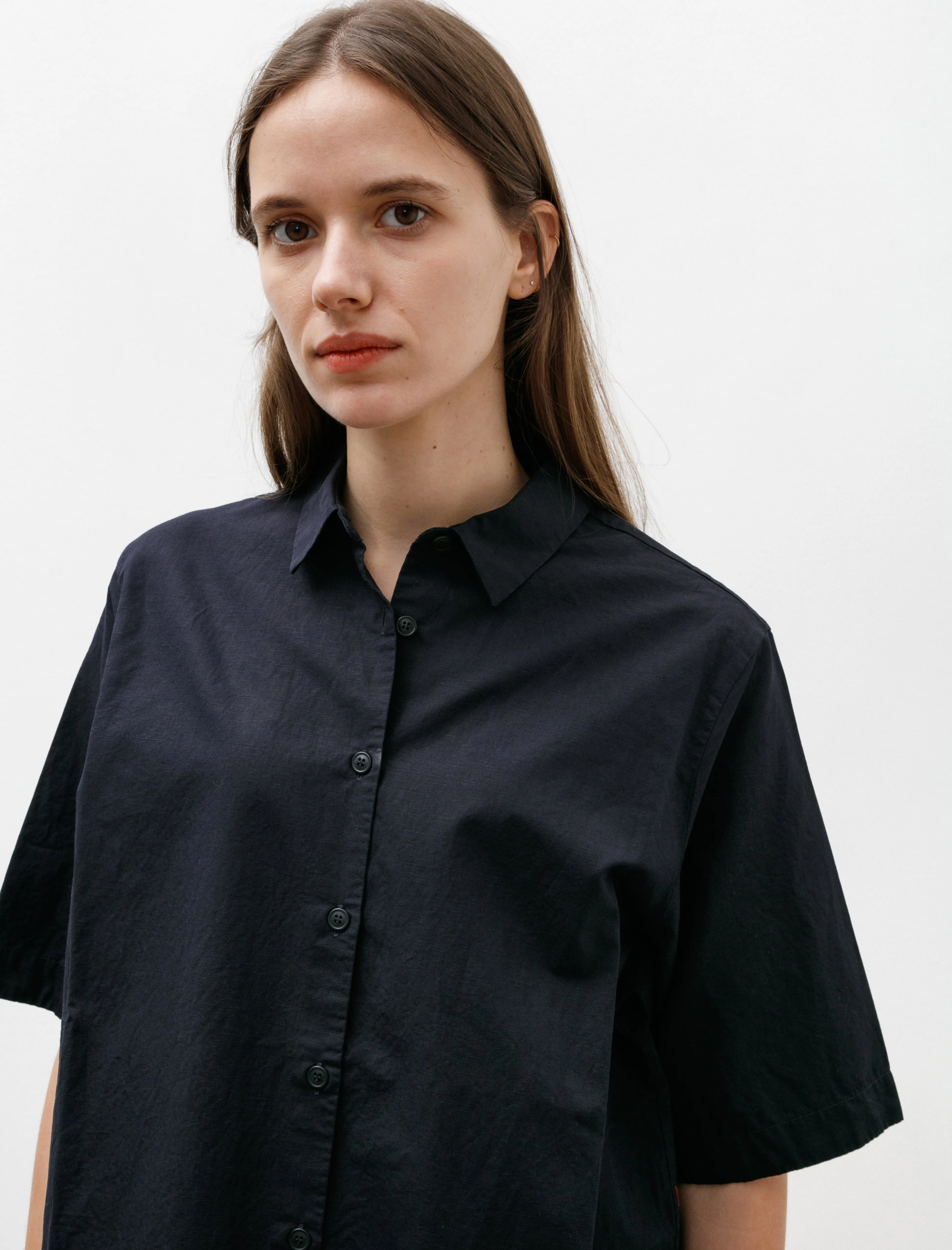 Atolless Shirt Lin Cot Navy