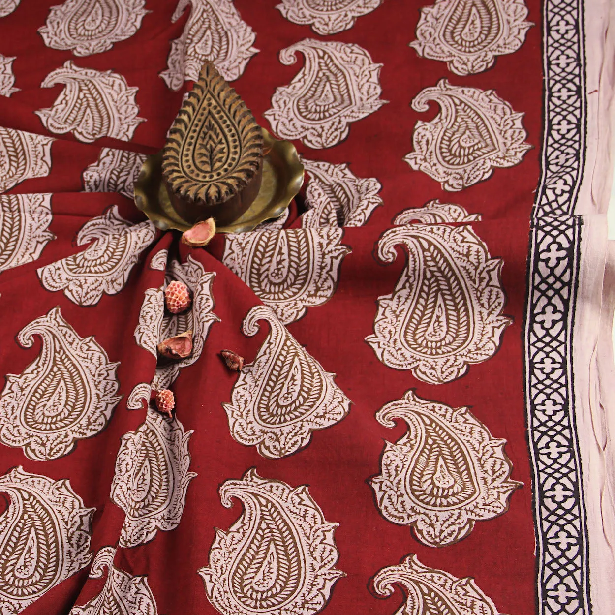 Bagh Leaf Butta Hand Block Printed Cotton Fabric