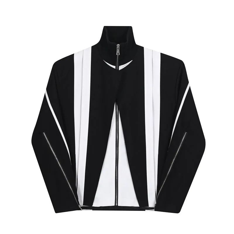 Black and White Contrasting Collar Short Jacket