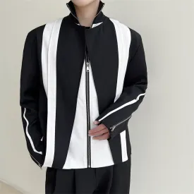 Black and White Contrasting Collar Short Jacket