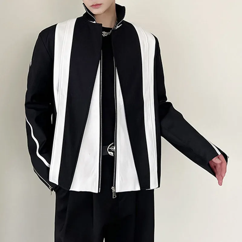 Black and White Contrasting Collar Short Jacket