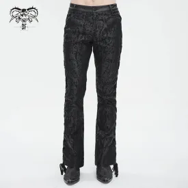 Black Flared Pants w/ Rubberized Court Printed Fabric Pattern