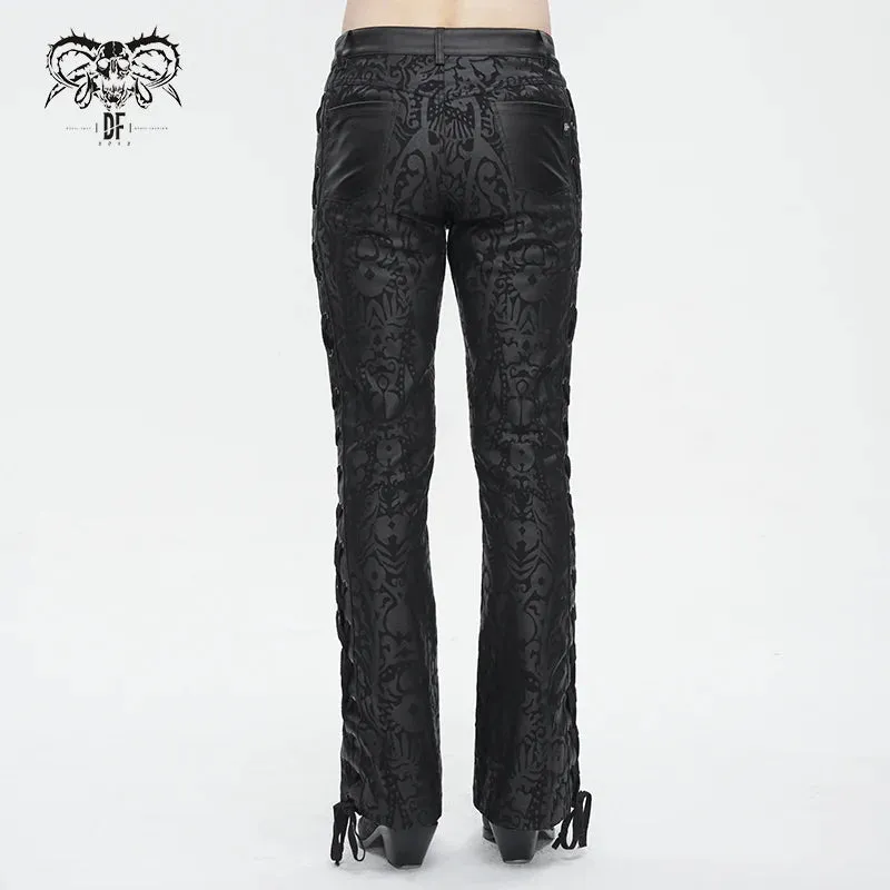 Black Flared Pants w/ Rubberized Court Printed Fabric Pattern