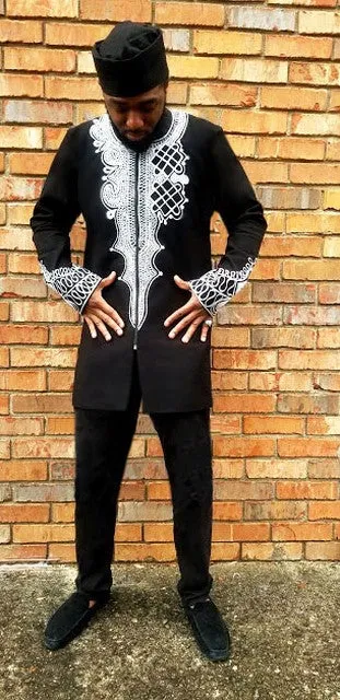 Black Panther African Embroidered Dashiki Jacket Shirt-DPBLKP6