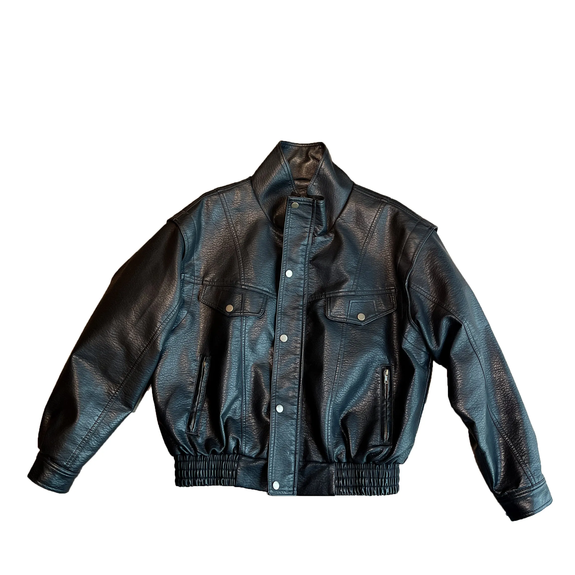 Black Shoulder Padded Motorcycle Short Jacket