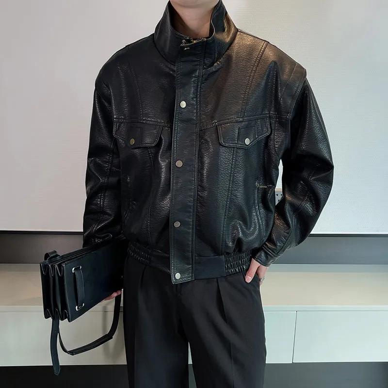 Black Shoulder Padded Motorcycle Short Jacket