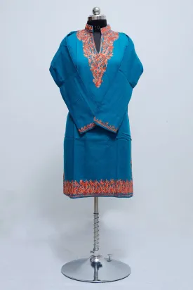 Blue COLOUR AARI WORK EMBROIDERED KURTI WITH NEW DESIGNER PAISLEYS PATTERN